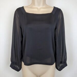 Anthropologie Oversized Black Square Neck Top Balloon Sleeves XS
